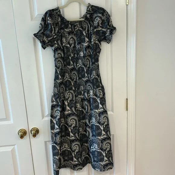 J. Crew Collection Smocked Cotton Poplin Dress Paisley Print Blue Size Small - Picture 2 of 9